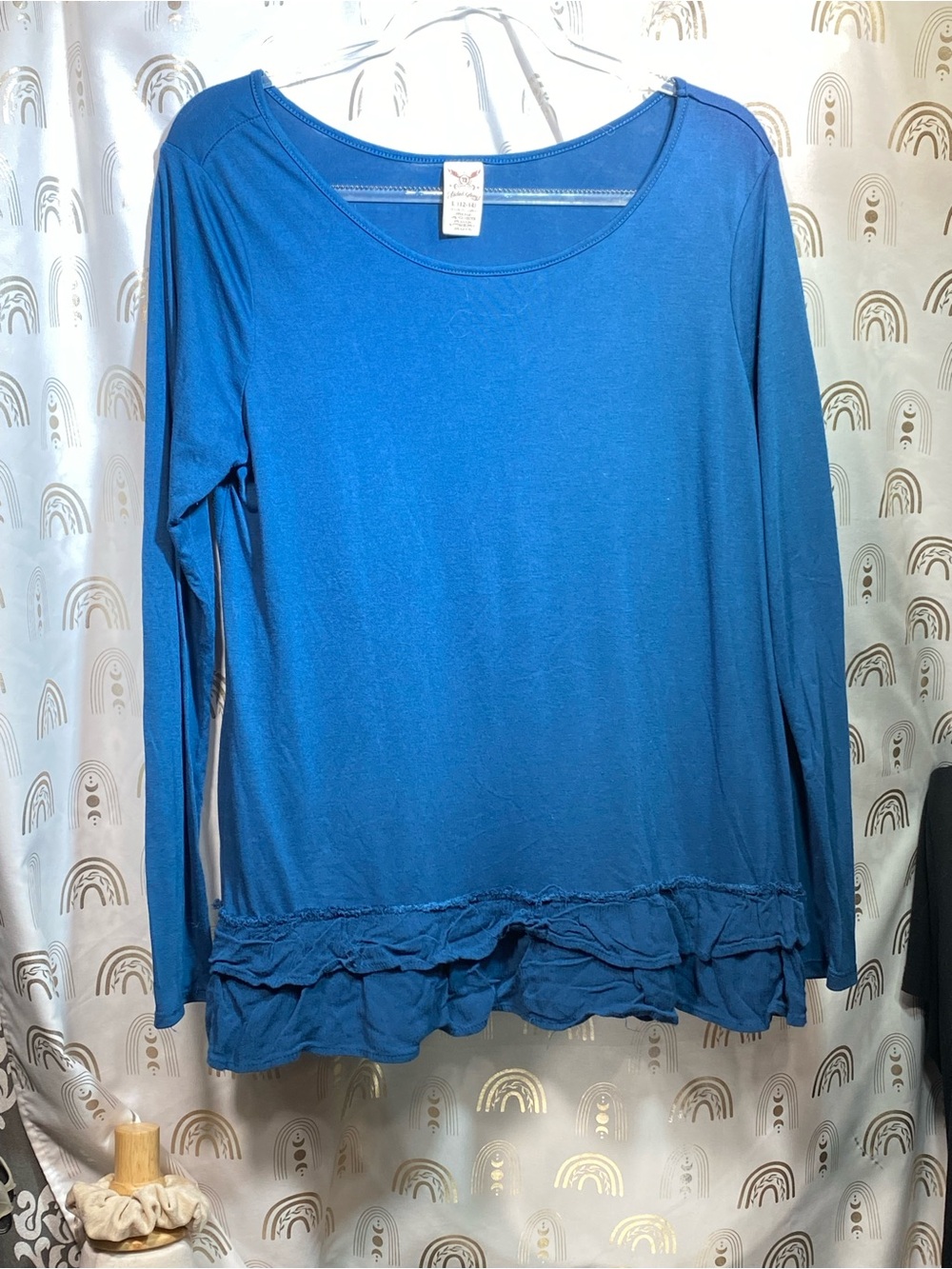Faded Glory Royal Blue Long-Sleeve Ruffle Hem Top